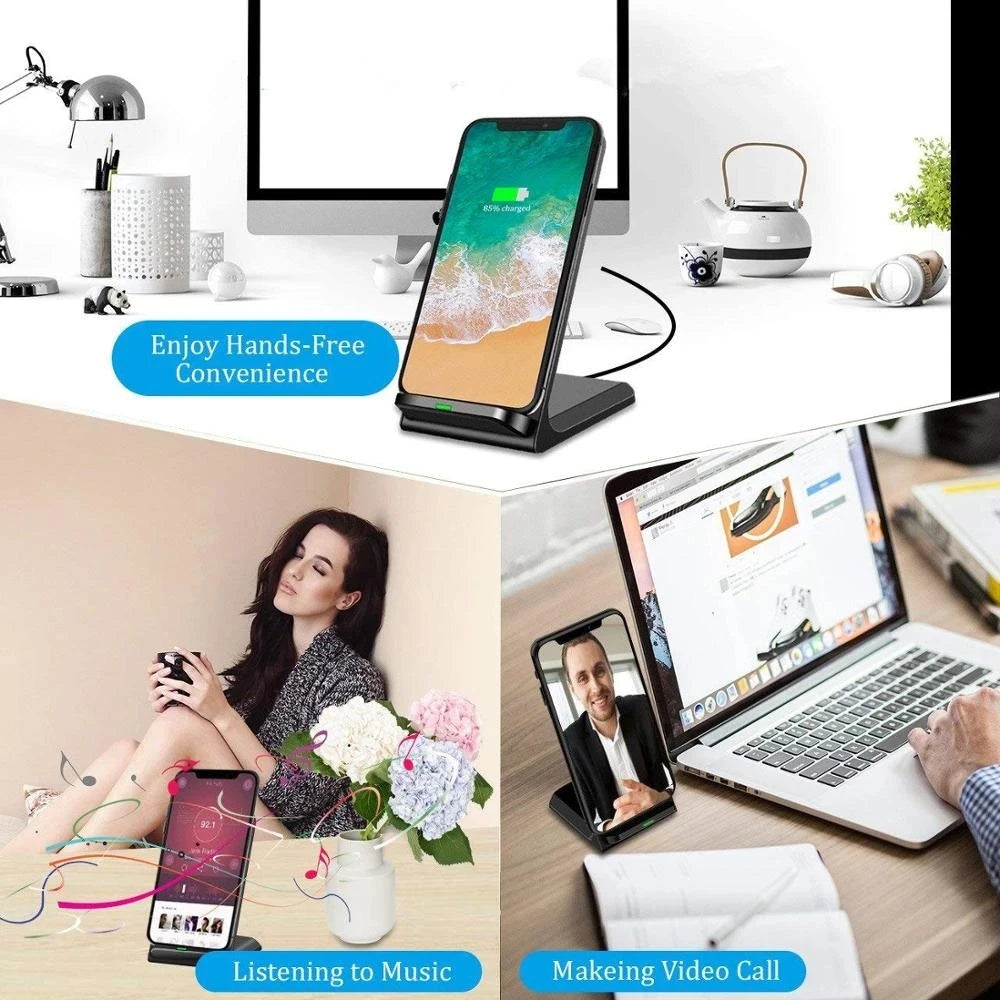 NEW 65W Fast Universal Wireless Charger Stand | Certified Wireless Charger for Samsung S22 S21 Note 20 Fast Charging Stand For iPhone 14 13 12 11 XS XR X 8 AirPods Pro & Google Phones (No Adapter)