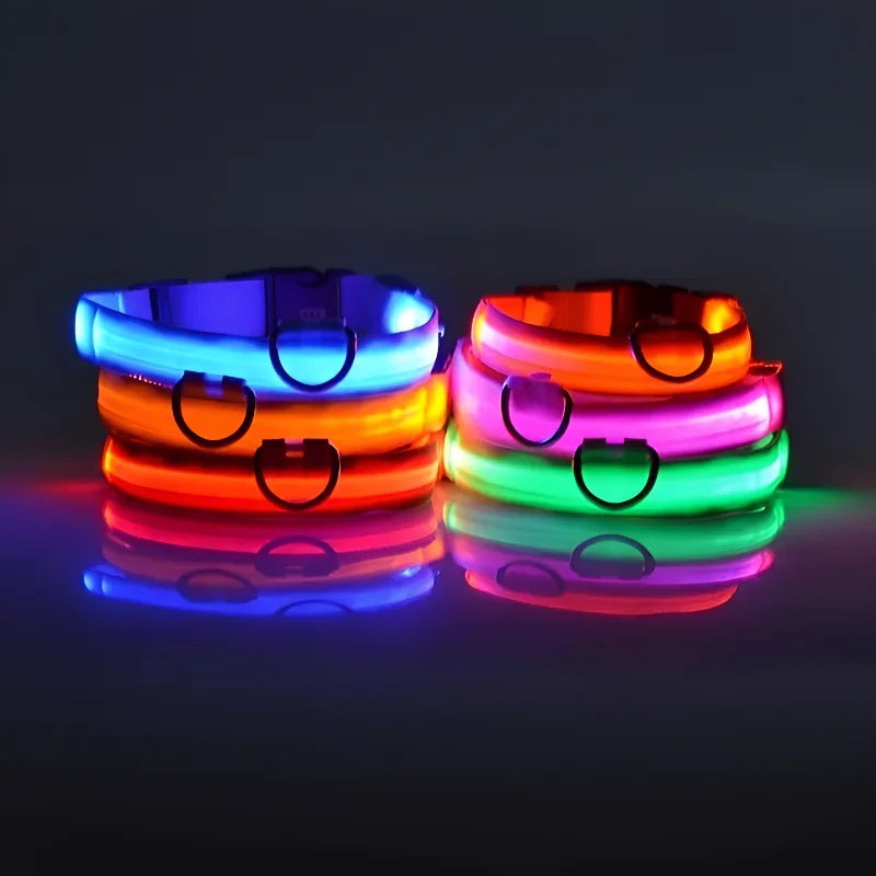 Dog Collar Nylon LED Night Safety Flashing Glow In The Dark Pet Dog Leash pet Dogs Luminous Fluorescent  dog accessories collar