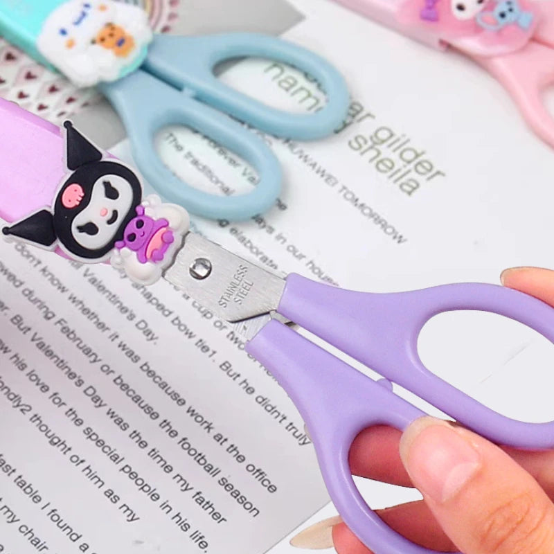 Adorable Sanrio Safety Scissors with Cover – Multi Color | DIY Cutting Set for KIds, School Stationery Supplies