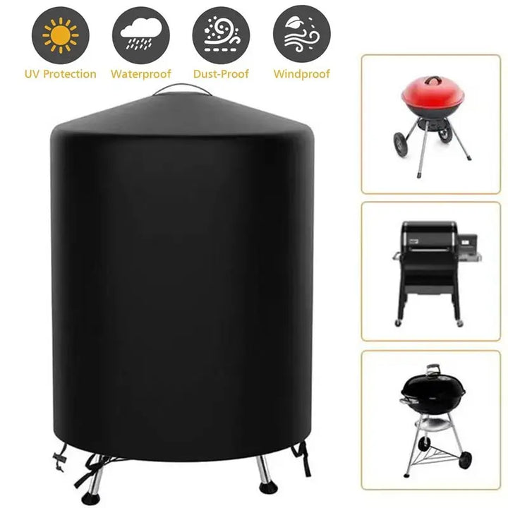 Outdoor Black Waterproof BBQ Cover | Heavy Duty Dust Protective Grill Cover|  Fire Pit Stove Round Gas Charcoal Electric BBQ Cover