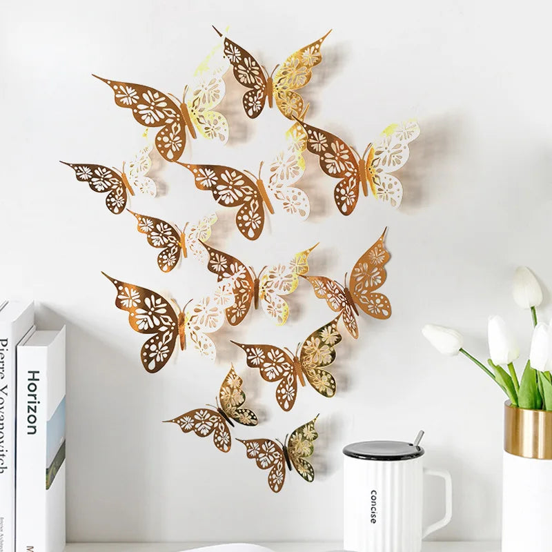 Applying a 3D butterfly wall sticker to the wall, 