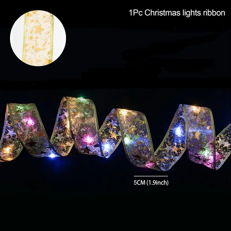 Christmas Ribbon Fairy Light String Merry Christmas Decorations For Home 2023 Cristmas Ornament Xmas Navidad Gifts New Year 2024