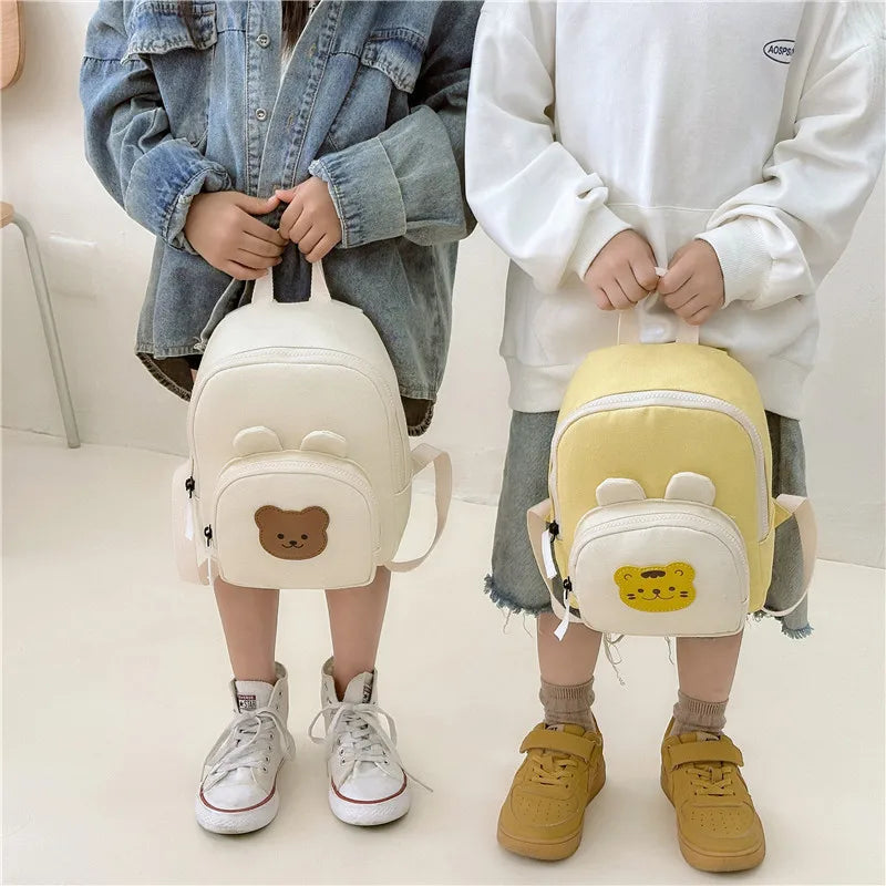 Korean Canvas Kids Backpack |Children's Handbags for Kindergarten Boys & Girls |Cartoon Bear Bunny Toddler Bag