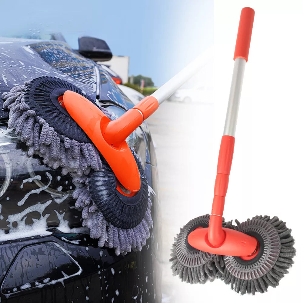 Rotating Double Brush Head Car Wash | Mop Auto Supplies Three-Section Telescopic| Mop Roof Window Cleaning Maintenance Accessories