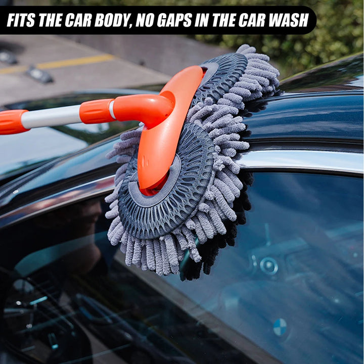 Rotating Double Brush Head Car Wash | Mop Auto Supplies Three-Section Telescopic| Mop Roof Window Cleaning Maintenance Accessories