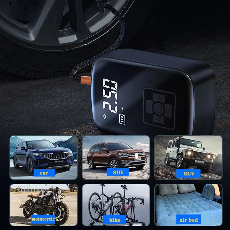 Multipurpose Electric Wireless Air Compressor For Car Tires, Motorcycles, Bicycle Etc.