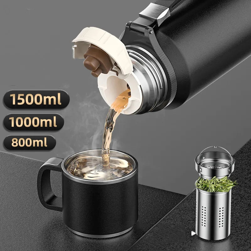 Double Wall Stainless Steel Insulated Hot and Cold Thermos Bottle | Vacuum Flask Large Thermos Cup with Tea Filter