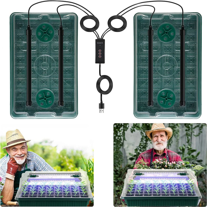 2 Packs Seed Starter Trays With High Dome Germination Kit - 80 Cells, 4 LED Grow Lights, Smart Timer & 3 Modes For Home Garden