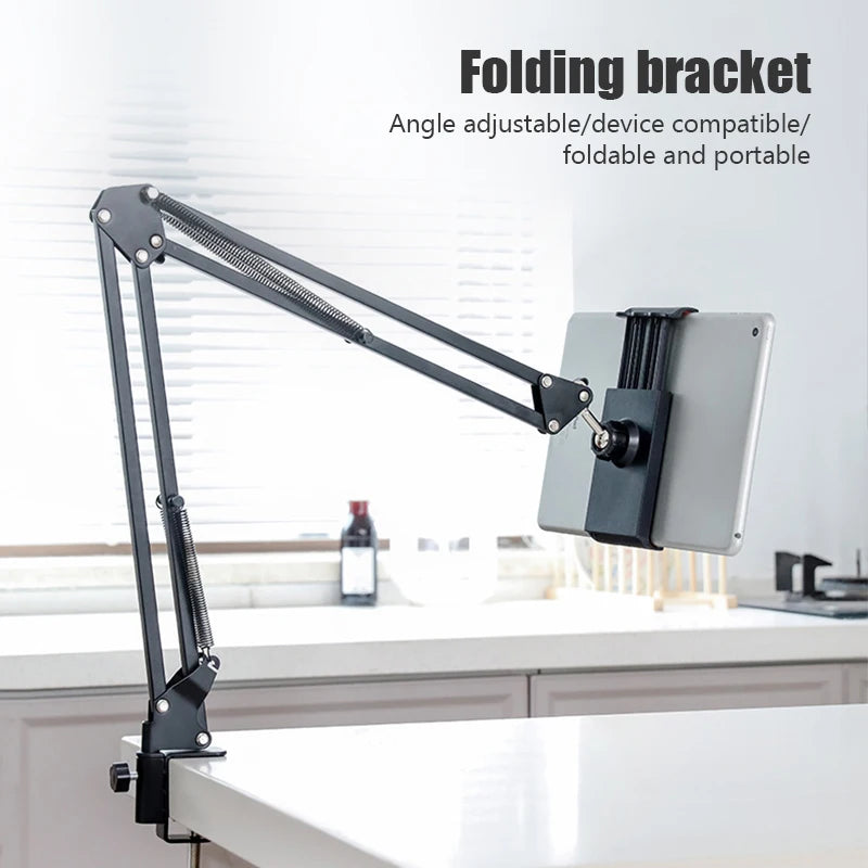 Long Arm Phone Holder with 360-degree Rotation, Overhead Stand With Cantilever Bracket for Tablets, iPads, Iphone, and Other Cell Phones