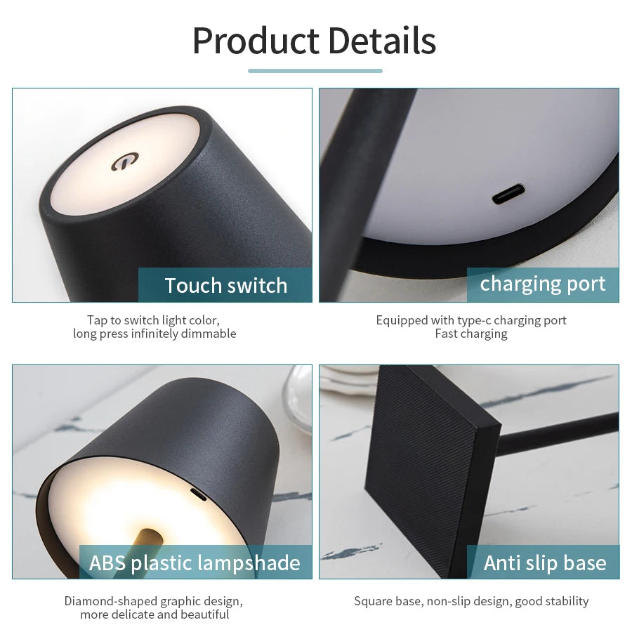 Table Lamps Rechargeable Wireless LED Desk Lamp - Touch Control Bedside and Office Light