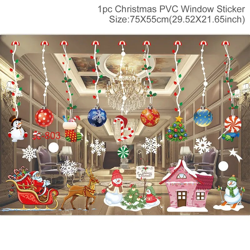 Santa and reindeer Christmas window Stickers