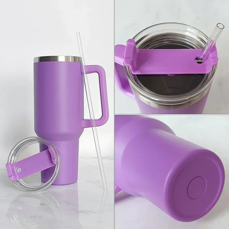 Stylish Stainless Steel Vacuum Insulated Tumbler With Lid & Straw Handle | Hot & Cold Drinks On-the-Go