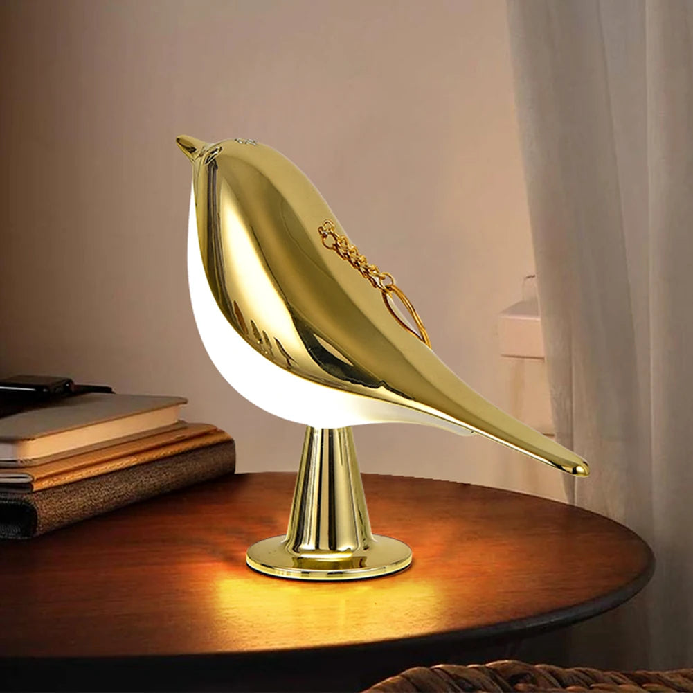 Modern Simple Magpie LED Bedside Lamp - Touch Control, Cordless Wooden Bird Night Light