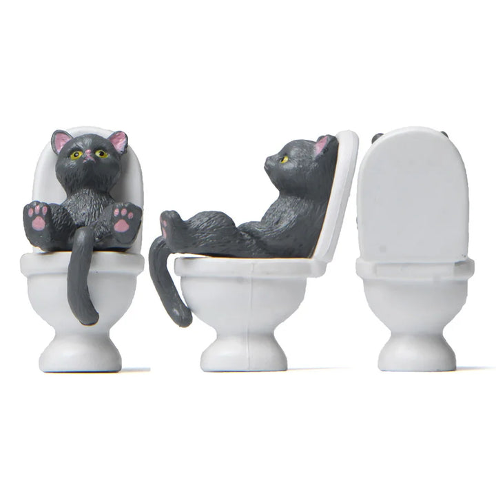 Cat on Toilet Resin Figure Dollhouse Decor Fairy Garden Miniature Ornament