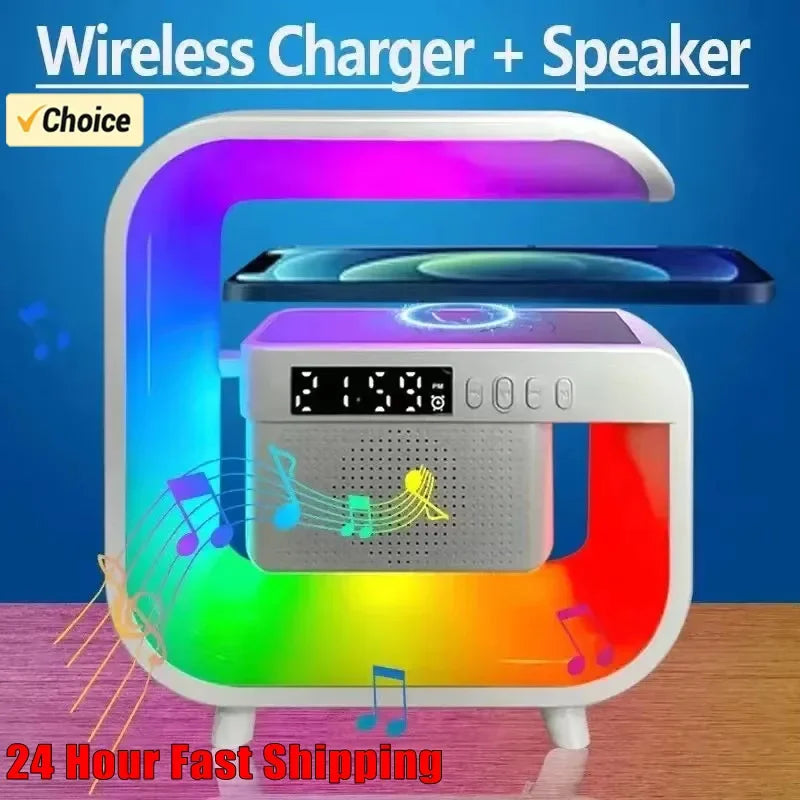 Multifunction Wireless Charger Stand | Bluetooth 5.0 Speaker | FM TF | RGB Night Light | Fast Charging Station for iPhone Samsung Multibrand