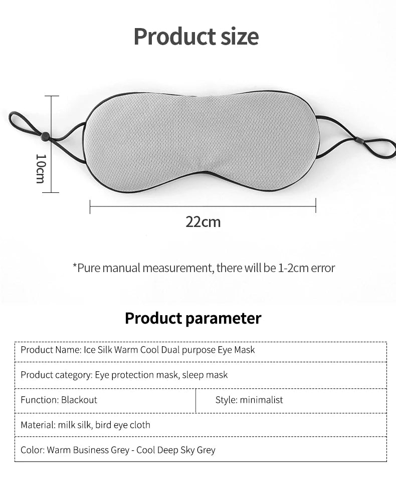 Korean Style Sleeping Eye Mask Ice Silk Warm|Dual Use (Cool & Warm)  Adjustable, Travel, Light Blocking, Breathable, Pain Relief Eye Mask