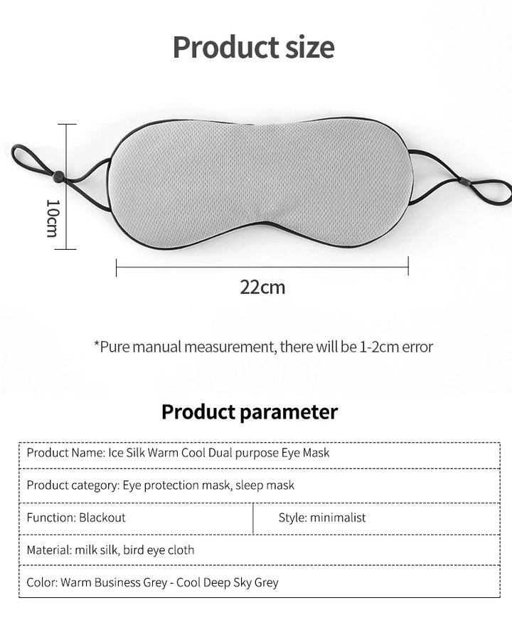 Korean Style Sleeping Eye Mask Ice Silk Warm|Dual Use (Cool & Warm)  Adjustable, Travel, Light Blocking, Breathable, Pain Relief Eye Mask