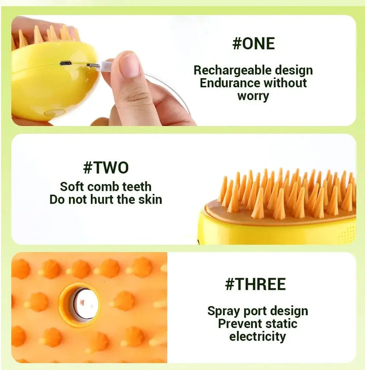 Rechargeable Steam Cat Grooming Brush Steamy To Remove Loose Hair 3 In 1 Electric Self Cleaning Spray Dog Brush Massage Pet Combs