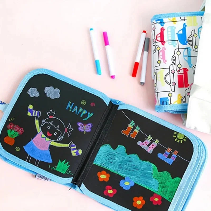 Children Magic Blackboard Educational Child Coloring Book | 12 Sides Erase Boards with Water Chalk Pens