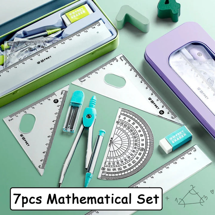 7 Pcs/set Mathematical Rulers Set Multi-function Professional Compass Ruler Drawing Tools School Supplies Students Stationery