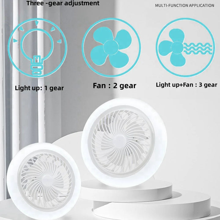 2-in-1 Three-speed Mode Fan With LED Light, LED Lamp Bead, Screw Fan With Remote Control