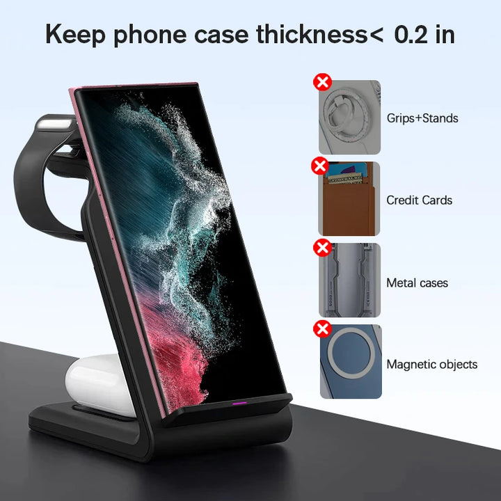 3 in 1 Travel Universal Wireless Fast Charging Station For Cell Phones| Suitable Only For Samsung Galaxy S23 Watch 6 pro/5/4/3 Active 1 2 Buds Pro Plus