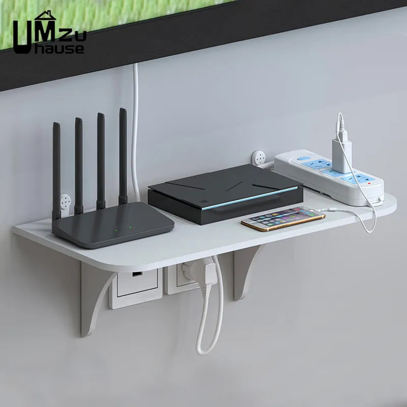 Floating Shelf,  Hanging Rack For Router, Multi-Tap Outlet,  Wifi,  TV Set Top Box, Wall Mount Holder