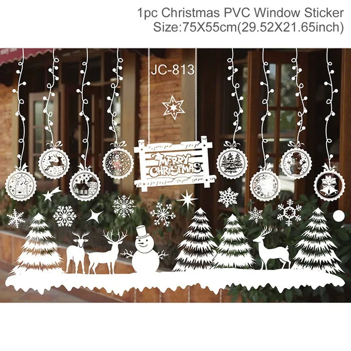 Christmas Window Sticker Merry Christmas Decorations For Home 2024 Cristmas Ornament Xmas Navidad Natal Gifts New Year 2024