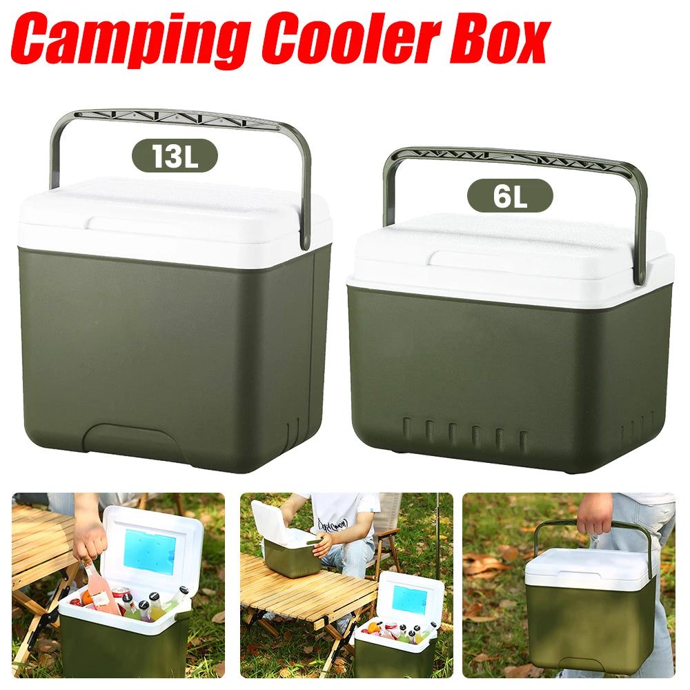 Large Capacity Portable Cooler Box - 13/6L Camping Refrigerator and Ice Bucket