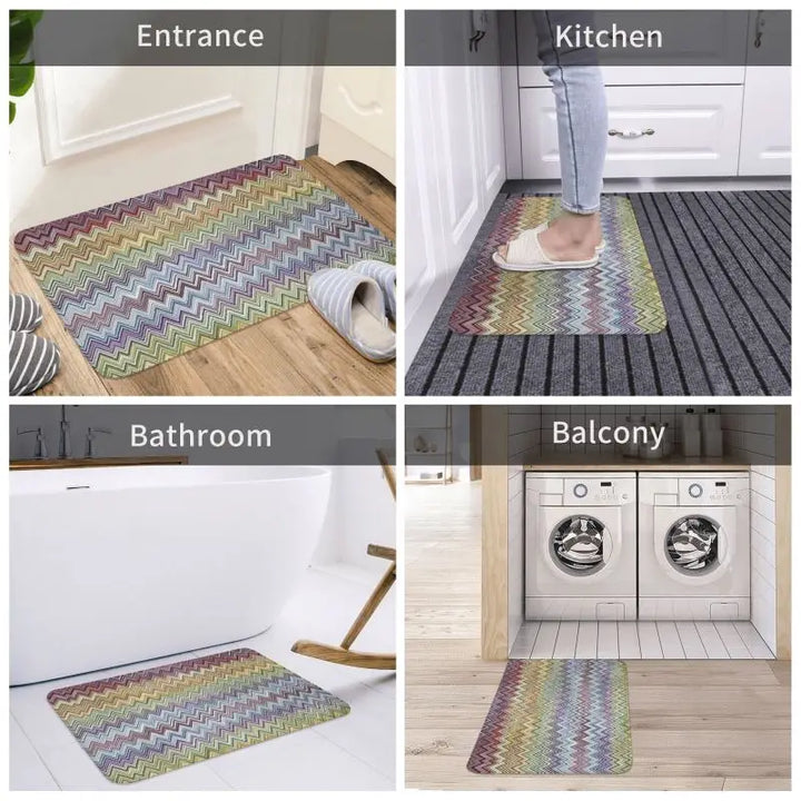 Modern Boho Chic Entrance Rug - Anti-Slip Zigzag Carpet for Bathroom and Kitchen