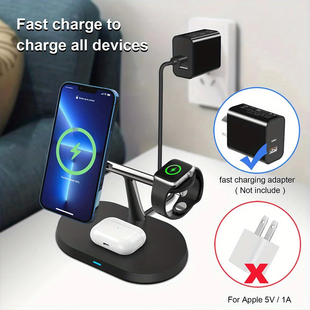 100W Magnetic Wireless Charger Stand For iPhone 15 14 13 Pro Max | Apple Watch 8 7 6 | AirPods 3 In 1 Magsafe Fast Charging Station