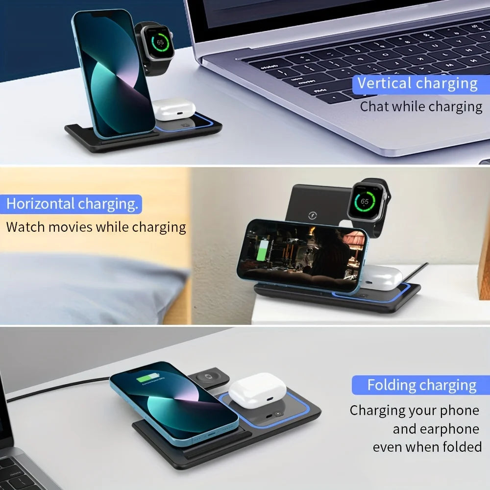 3-in-1 Fast Wireless Charger Station For Cell Phones, Ipods & Smart watches