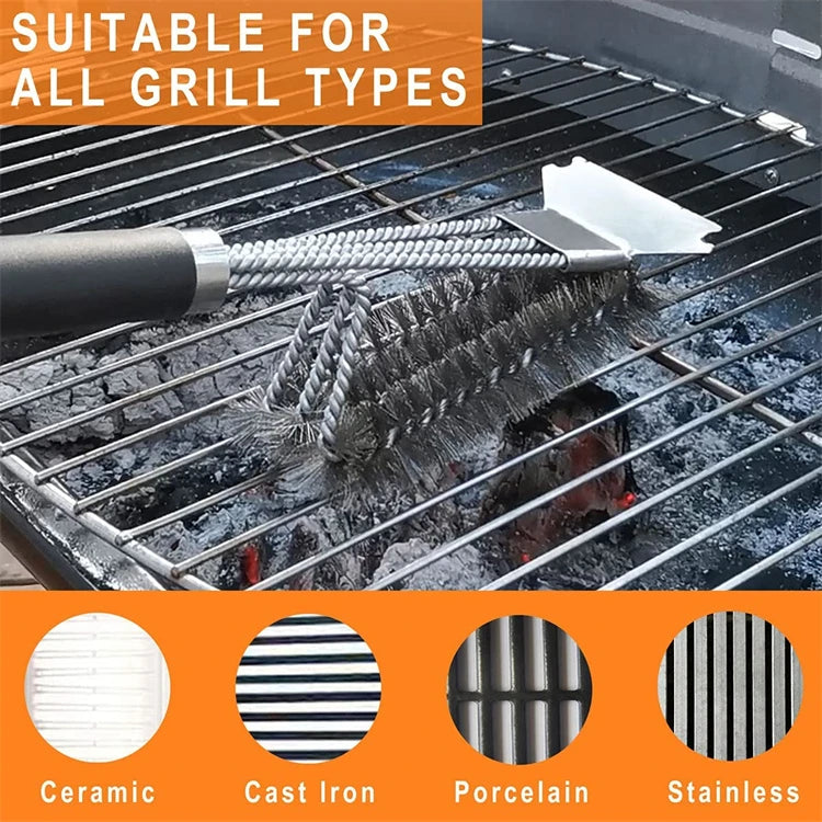 Safe Grill Brush and Scraper - 18 Inch Deluxe Handle, Stainless Steel Bristles for BBQ