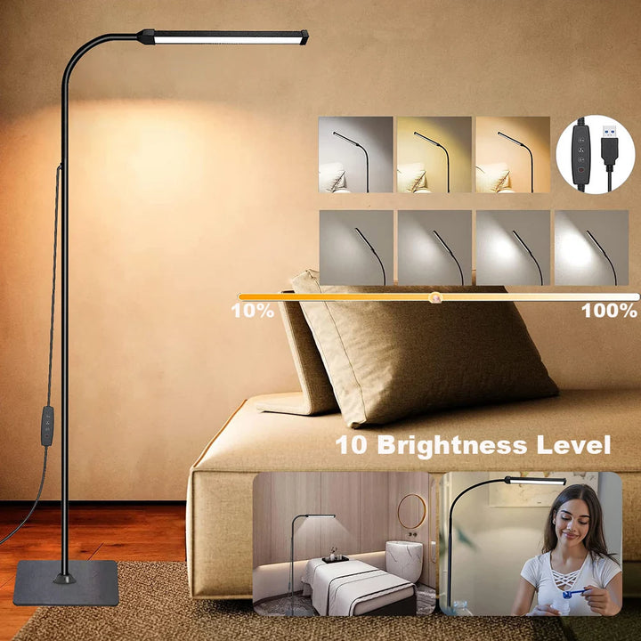 LED Floor Lamp - Dimmable Adjustable Gooseneck for Bedroom, Living Room, and Office