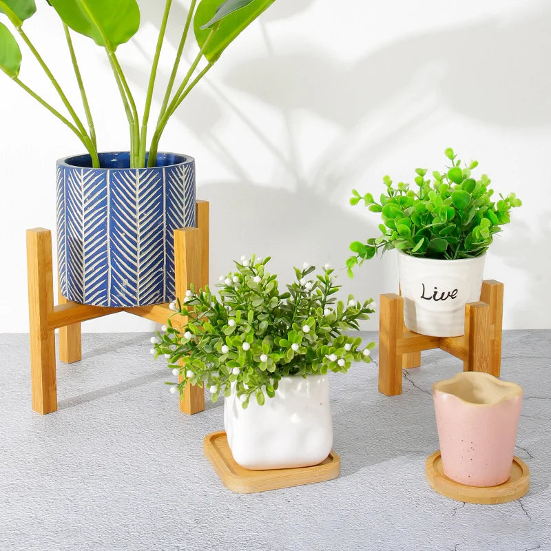 Small Durable Wood Planter | Bonsai Holder Home Garden Indoor Outdoor Plant Display Stand