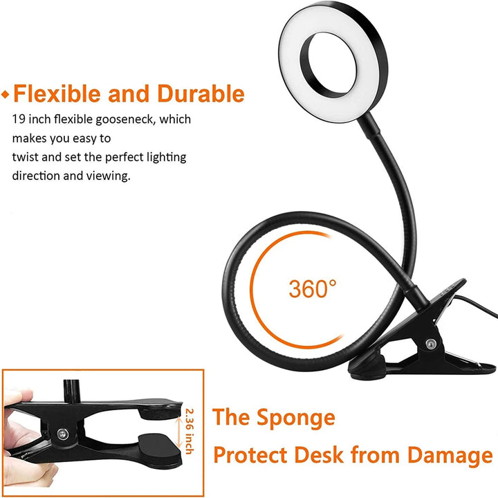 Eye-Caring USB Clip-On Desk Lamp - 48 LEDs Flexible Gooseneck Reading Light