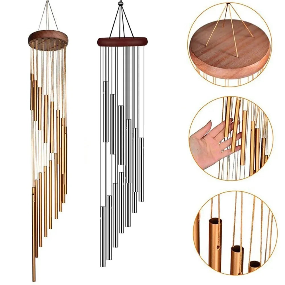 1 Pc, 12 Tubes Aluminum Alloy Wind Chimes with Hook Gold/Silver Bells for Outside, Home, Garden Decoration