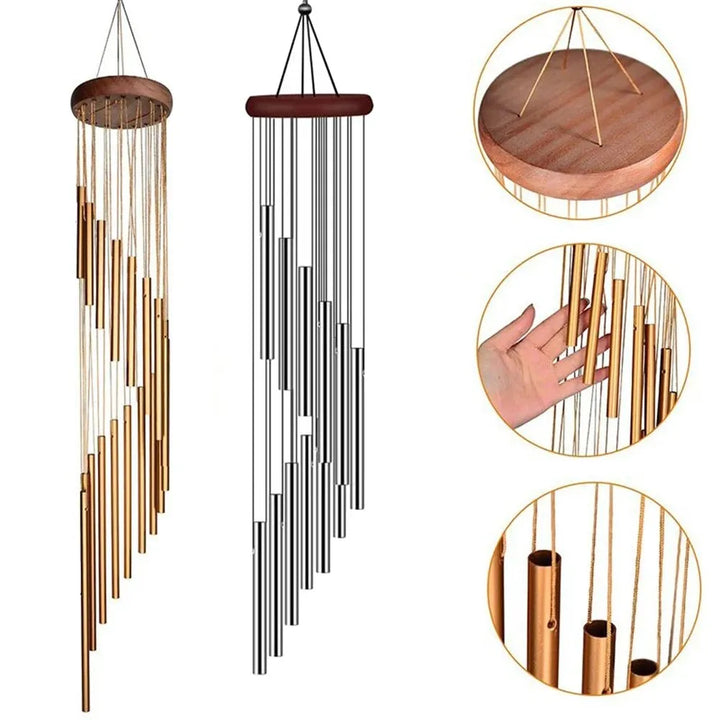 1 Pc, 12 Tubes Aluminum Alloy Wind Chimes with Hook Gold/Silver Bells for Outside, Home, Garden Decoration