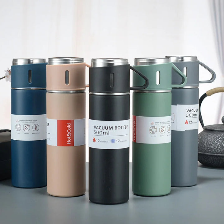 500ML Stainless Steel Vacuum Flask with Business Style Shimmering Design Coffee Mug | Thermos Bottle with Portable Cups