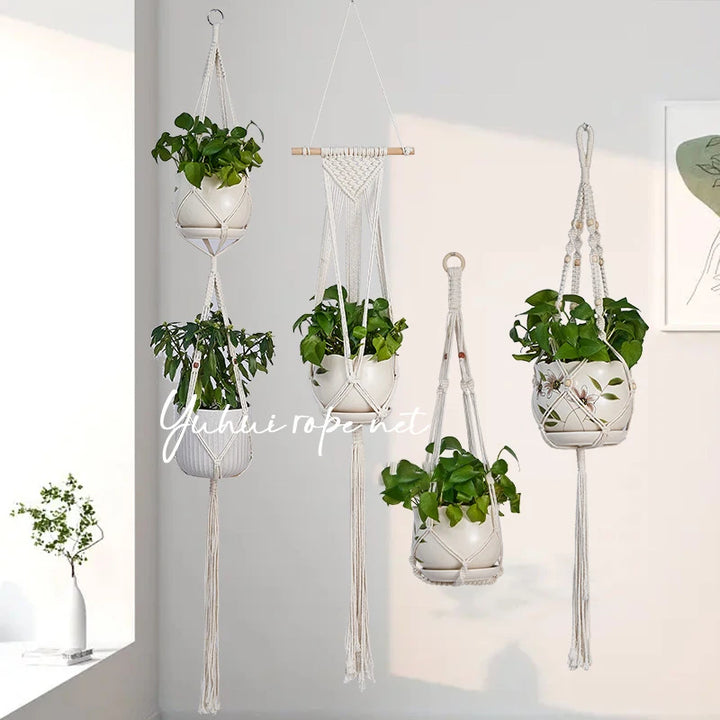 Gardening Plant Hanging Baskets Flower Pot Handmade Macrame Rope Bohemian Style Home Balcony Decoration