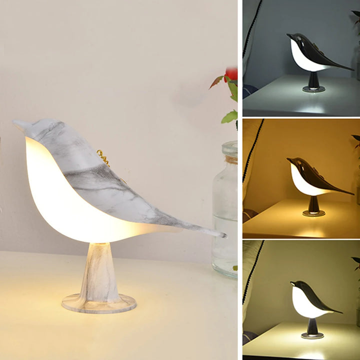 Modern Simple Magpie LED Bedside Lamp - Touch Control, Cordless Wooden Bird Night Light