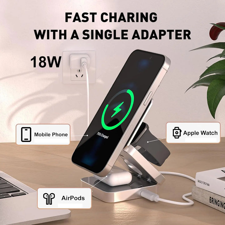 30W, 3 In 1 Magnetic Wireless Charger Stand Pad for iPhone 15 14 13 12 Pro Max Airpods Pro iWatch 8 7 6 Fast | Charging Dock Station