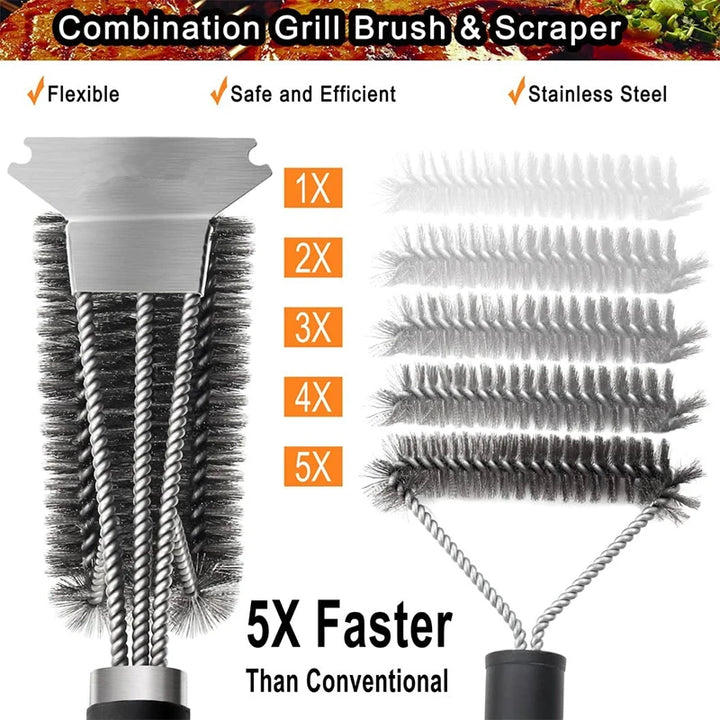 Safe Grill Brush and Scraper - 18 Inch Deluxe Handle, Stainless Steel Bristles for BBQ