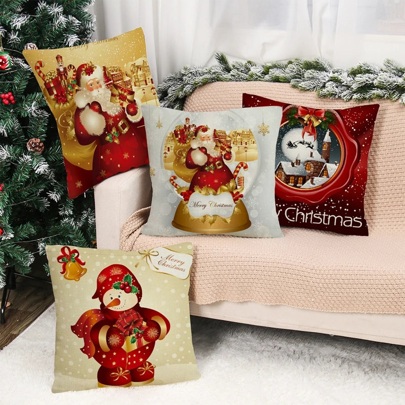 Christmas Cushion Cover Merry Christmas Decorations for Home 2024 Christmas Ornament Navidad Noel Xmas Gifts Happy New Year 2024