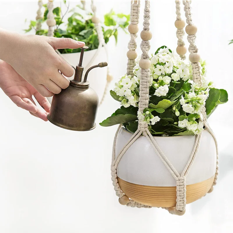 Gardening Plant Hanging Baskets Flower Pot Handmade Macrame Rope Bohemian Style Home Balcony Decoration