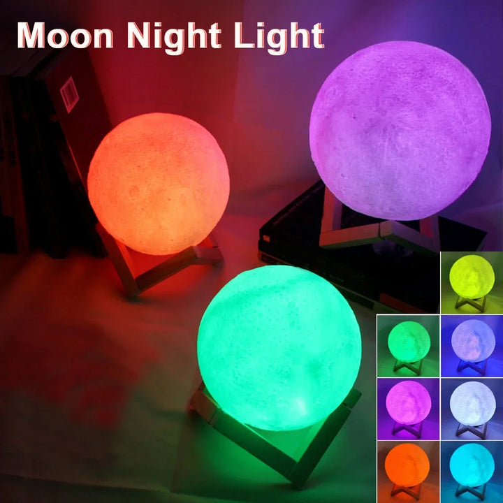 8cm LED Moon Night Light with Stand - Battery Powered, Ideal for Kids and Bedroom Decor