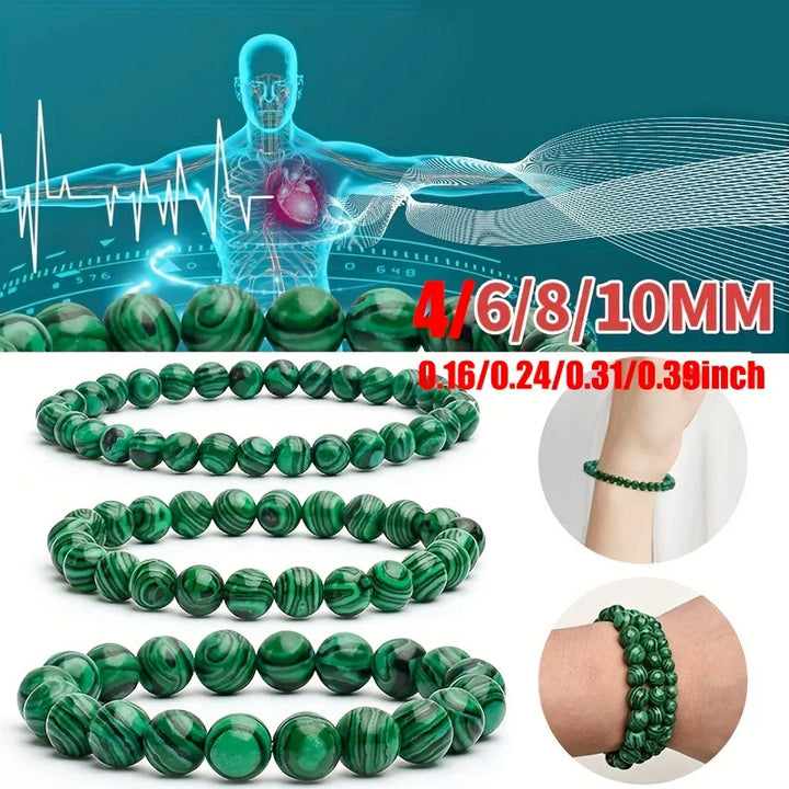 10mm Energy Yoga Bracelet Green Malachite Handmade Beaded Bracelet