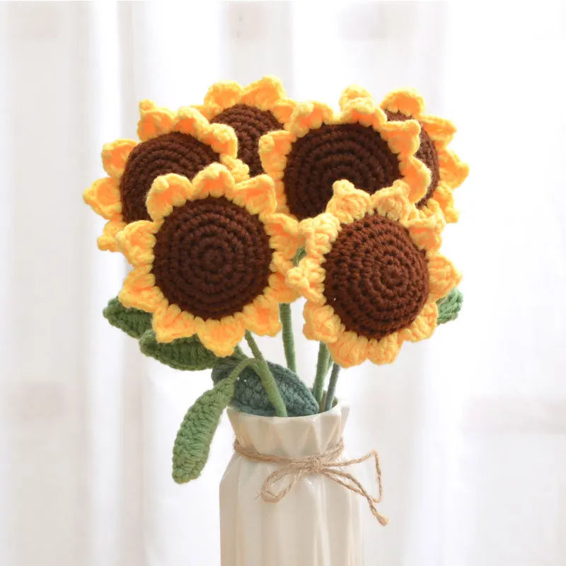 Handcrafted Knit Flower Bouquets Sunflower Rose Floral Arrangements