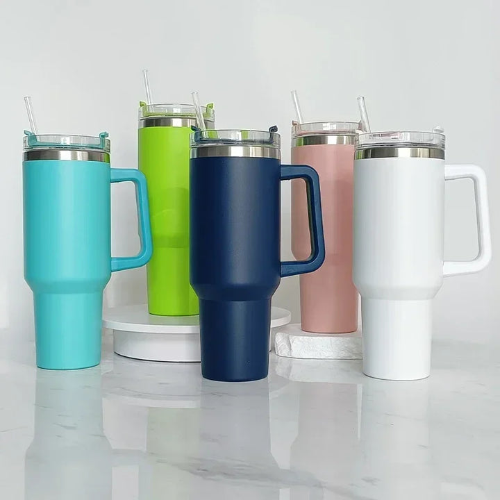 Stylish Stainless Steel Vacuum Insulated Tumbler With Lid & Straw Handle | Hot & Cold Drinks On-the-Go