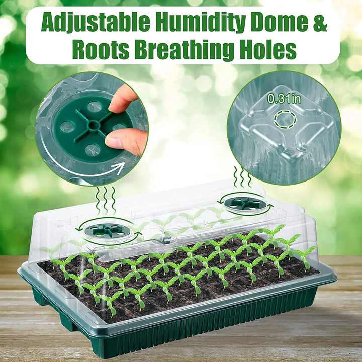 2 Packs Seed Starter Trays With High Dome Germination Kit - 80 Cells, 4 LED Grow Lights, Smart Timer & 3 Modes For Home Garden